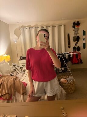 Cyrus Short-Sleeve Knit Top in Hot Pink